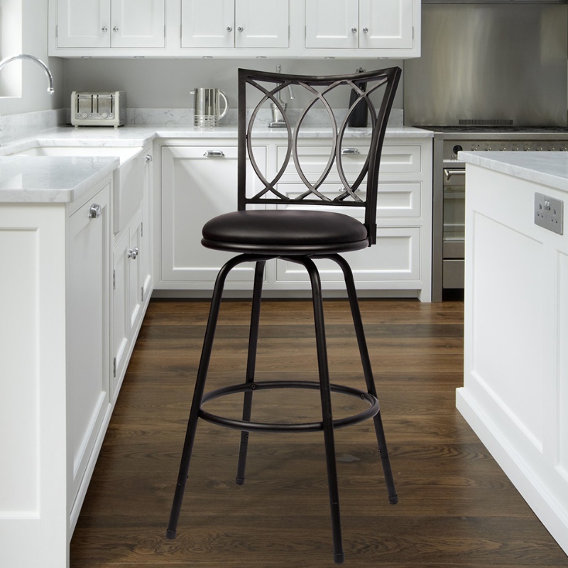 Barová stolička nastavitelná výška otočná PU kožená polstrovaná barová židle černá sada 2 ks